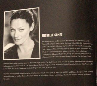 Michelle Gomez's bio from the theatre programme for The Vagina Monologues