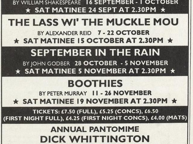 Brunton Theatre schedule showing The Merchant of Venice from The List, 26 Aug 1994