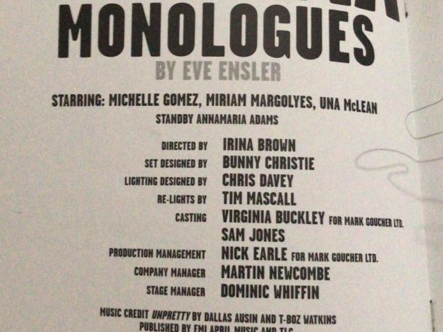 Extract from The Vagina Monologues theatre programme at the Theatre Royal, Glasgow