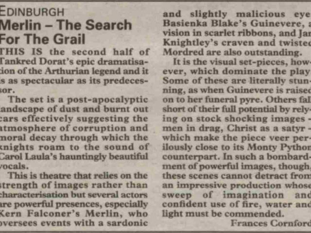 Review of Merlin - The Search for the Grail, The Stage 27 May 1993