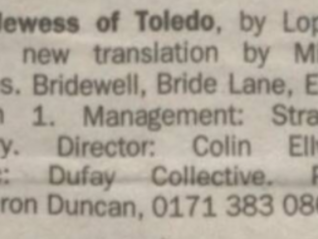 Listing for The Jewess of Toledo, The Stage, 6 Feb 1997