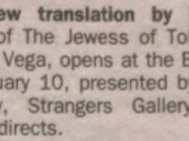 Clipping from The Stage 9 Jan 1997 listing The Jewess of Toledo