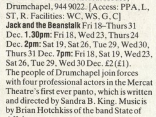 Jack and the Beanstalk listing from The List, 18 Dec 1992