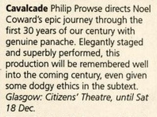 Clipping about Cavalcade from The List, 2 Dec 1999