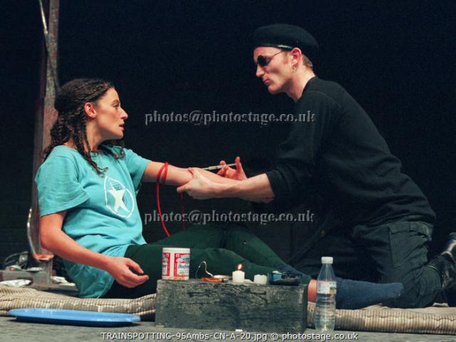 Michelle Gomez and Paul Ireland in Trainspotting at the Ambassadors Theatre