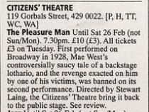 Theatre listing for The Pleasure Man, The List, 17 Feb 2000