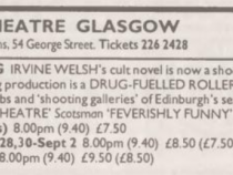 Listing for Trainspotting at the Citizens Theatre, Edinburgh Festival Fringe programme 1995.