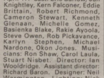 Listing for Merlin - The Search for the Grail with cast, The Stage, 1 Apr 1993