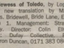 Listing for The Jewess of Toledo, The Stage, 6 Feb 1997